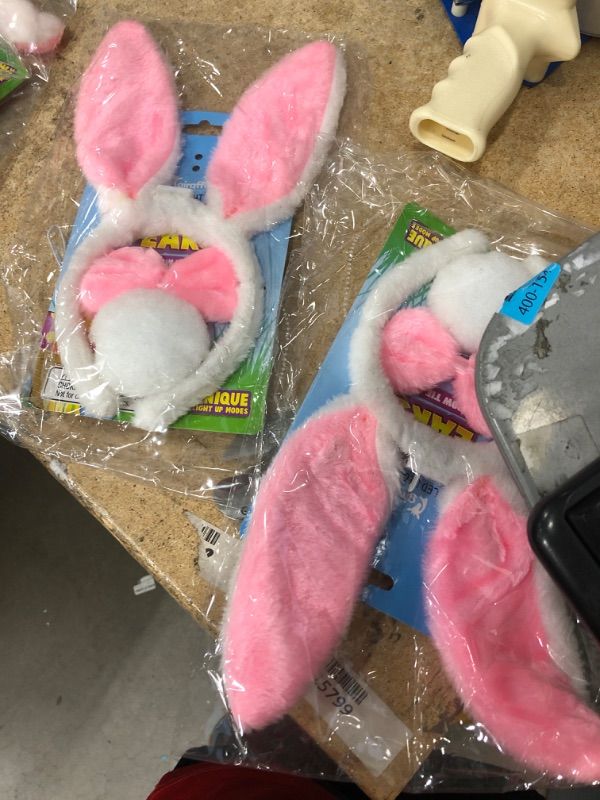 Photo 1 of PACK OF 2 Kangaroo - Plush LED Furry Easter Bunny Costume Set, Ears, Tail, and Bowtie Cosplay Accessories for Christmas Halloween, and All Party Favor, Pink