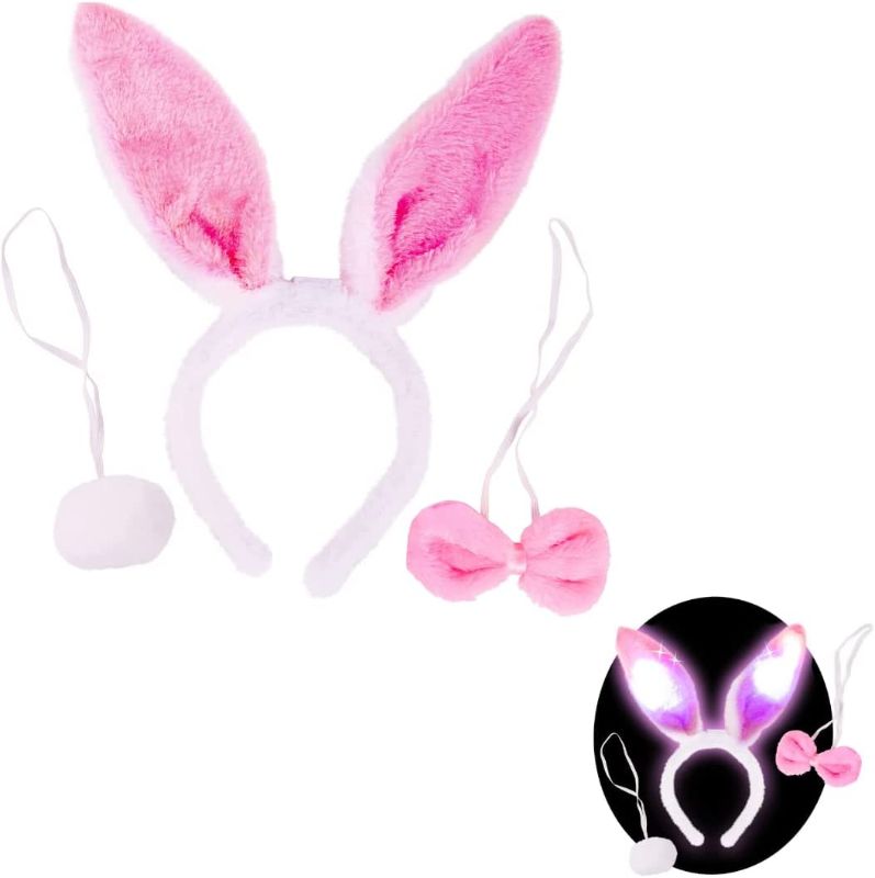 Photo 1 of PACK OF 2 Kangaroo - Plush LED Furry Easter Bunny Costume Set, Ears, Tail, and Bowtie Cosplay Accessories for Christmas Halloween, and All Party Favor, Pink
