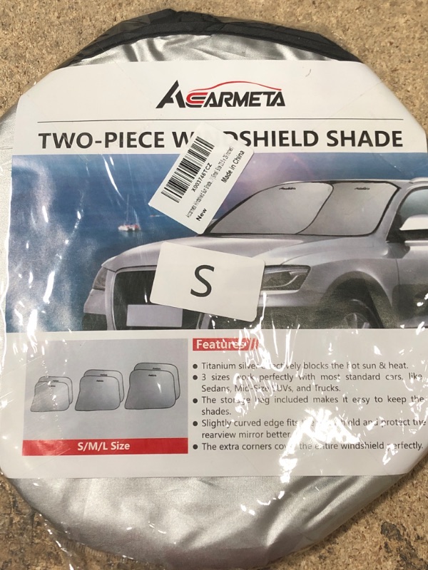 Photo 2 of Car Sun Shade for Windshield,2 Piece Front Window Car Sun Shade,Foldable Windshield Sun Shade for Most SUV and Trucks,Automotive Interior Sun Protection Keep Your Vehicle Cool and Blocks Max UV Rays Small ****23.5" x 29"*****