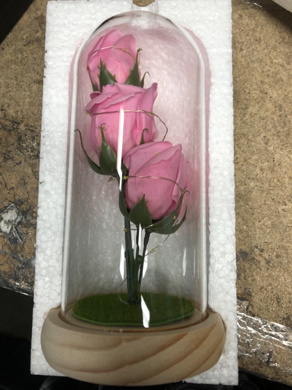 Photo 1 of  Enchanted Rose, Beauty and The Beast Rose, Lights in Glass Dome, Fallen Pink Petals, Multi Use for Home/Office or Home Decorations, for Wife Women Mother Mom Mama Mommy (Colorful Pin