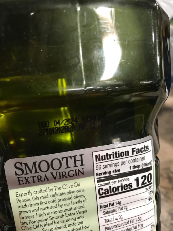 Photo 3 of *4/2024* Pompeian Smooth Extra Virgin Olive Oil, First Cold Pressed, Mild and Delicate Flavor, Perfect for Sauteing and Stir-Frying, Naturally Gluten Free, Non-Allergenic, Non-GMO, 48 FL. OZ., Single Bottle Smooth Extra Virgin Olive Oil 48 Fl Oz (Pack of 