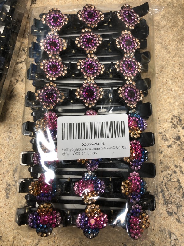 Photo 2 of (pack of 2) 16PCS Sparkling Crystal Stone Braided Hair Clips?Satin Fabric Hair Bands with 3 Small Clips?Rhinestone Hair Clips Hairpin Duckbill Clip for Women and Girls