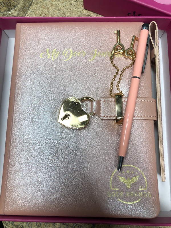 Photo 2 of Doer Brands My Doer Journal - Leather Notebook Journal With Heart-Shaped Lock - Includes Diary, Roller Stylus Pen, Pen Holder Pouch, Extra Key - Custom Packaging - Gifts For Young Girls, Teens - 5"x7"