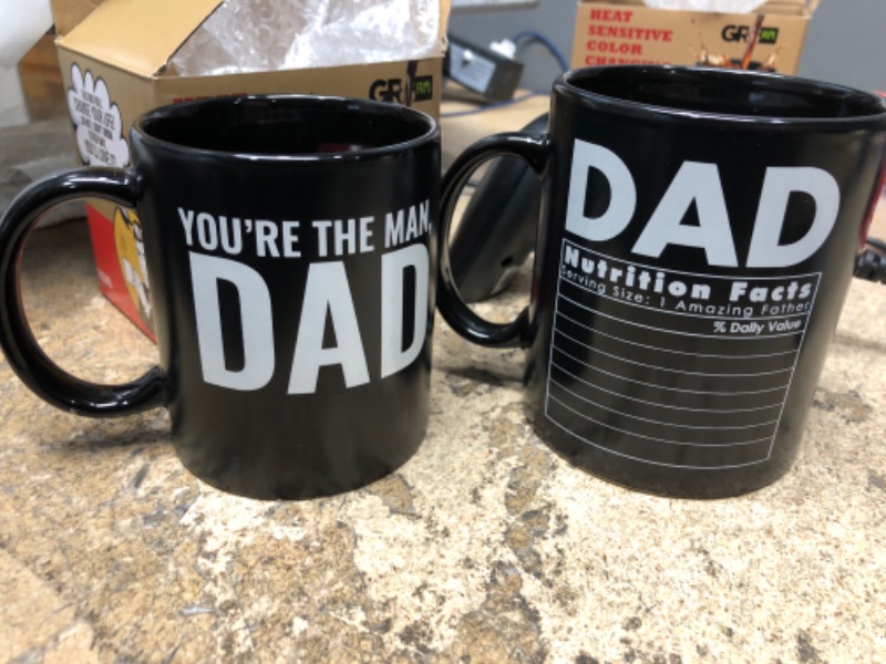 Photo 1 of (PACK OF 2) Funny Heat Sensitive Best Dad Mug With Colorful Gift Box [12oz] Unique Coffee Mugs for Dad. Funny Dad Mugs from Son. Fun Christmas Gifts for Dad, Papa, Daddy or Grandpa. Presents for Fathers. Tea Cup Funny Old Man (12oz) Ceramic