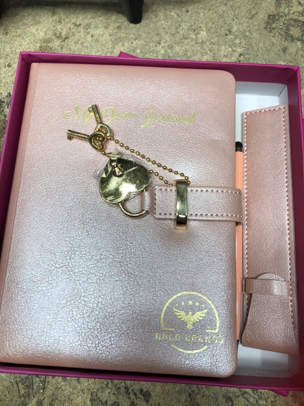 Photo 2 of Doer Brands My Doer Journal - Leather Notebook Journal With Heart-Shaped Lock - Includes Diary, Roller Stylus Pen, Pen Holder Pouch, Extra Key - Custom Packaging - Gifts For Young Girls, Teens - 5"x7"