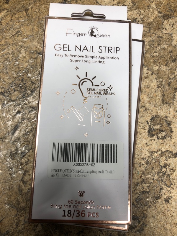 Photo 2 of (PACK OF 2) FingerQueen Semi Cured Gel Nail Strips, 36pcs Nail Gel Polish Strips with Tools Nail Stickers Waterproof Nail Art Wraps Long-Lasting UV LED Lamp Cured (JK-001)