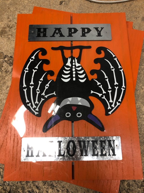 Photo 2 of (PACK OF 2) Halloween Decorations Outdoor, DECSPAS Bat Ornaments Halloween Decor, HAPPY HALLOWEEN Sign Hocus Pocus Party Decorations for Home, Orange Plaque Gothic Hocus Pocus Decor for Front Door, Front Porch