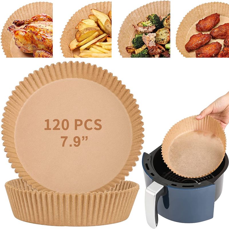Photo 1 of 120 Pcs Air Fryer Disposable Paper Liner, 7.9-inch Liners for Air Fryer [ Fit 5-8 QT ], Non-stick Parchment Paper for Frying, Baking, Cooking, Roasting and Microwave - Unbleached, Oil-proof