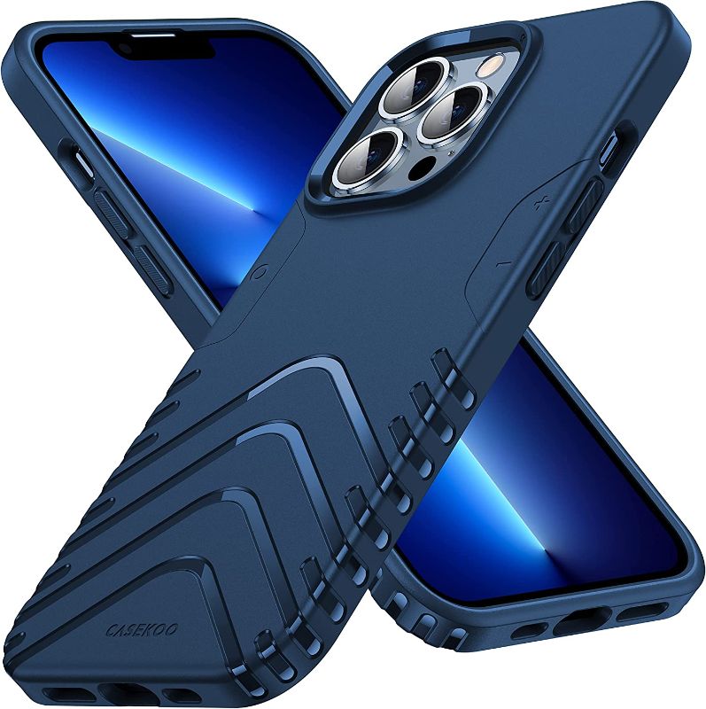 Photo 1 of CASEKOO Wave Designed for iPhone 13 Pro Case, [10 FT Military Grade Drop Protection] Shockproof Protective Phone Case 6.1 inch 2022 (Blue) 