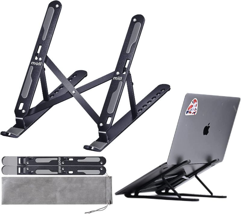 Photo 1 of Laptop Stand for Desk, 7 Angles Adjustable Height Ergonomic Foldable Portable Aluminum Laptop Desk Stand, Anti-Slip Laptop Riser Compatible with 9-15.6 Inch Computer Stand Laptop (Black) 