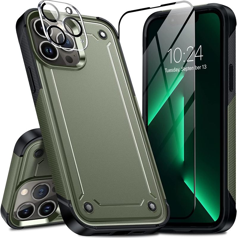 Photo 1 of Oneagle for iPhone 13 Pro Max Case, [3 in 1] 13 Pro Max Case with Screen Protector Camera Lens Protector, Military Dropproof Shockproof Heavy Duty Phone Case for iPhone 13 Pro Max , Army Green  (BUNDLE OF TWO)