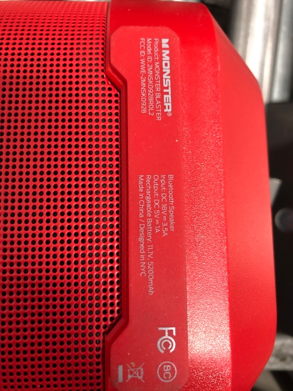 Photo 4 of Used / powers on **** Monster Blaster 3.0 Portable Speaker, 120W Wireless Bluetooth Speaker, IPX5 Rechargeable Waterproof Bluetooth Speaker with USB Charge Out & Aux Input Red Blaster 3.0