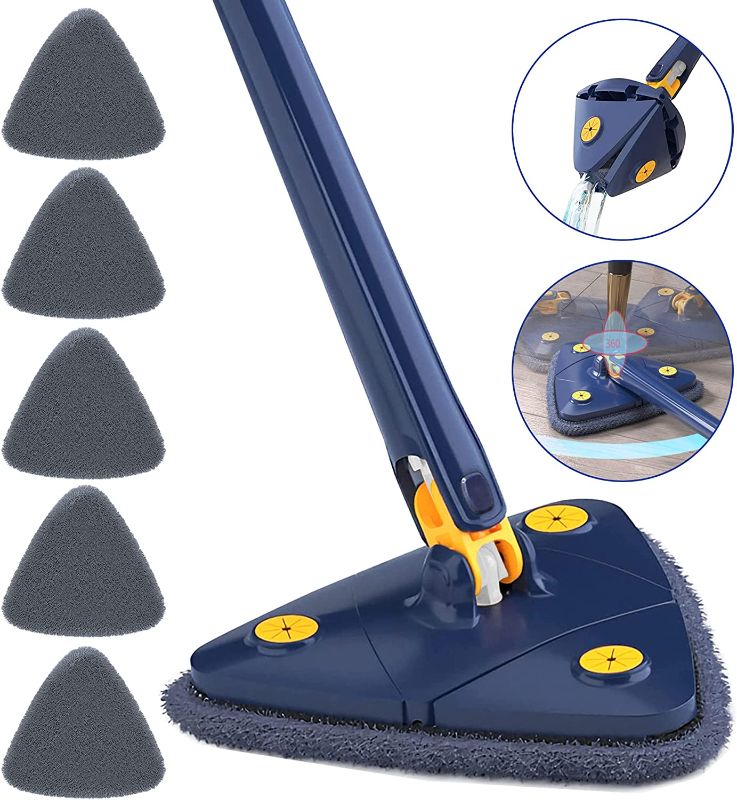 Photo 1 of 360° Rotatable Adjustable Cleaning Mop, Triangle Microfiber Mop with Long Handle, 6 Replaceable Reusable Washable Mop Pads, mops for Floor/Ceiling/Corner/Glass Cleaning