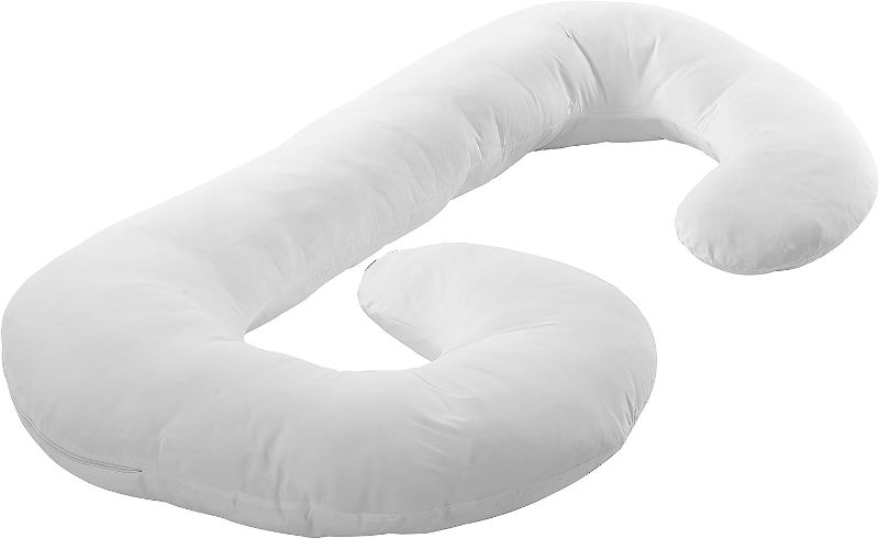 Photo 1 of Cheer Collection Hypoallergenic Premium Total Body J Shaped Pillow with Zippered Cover - White