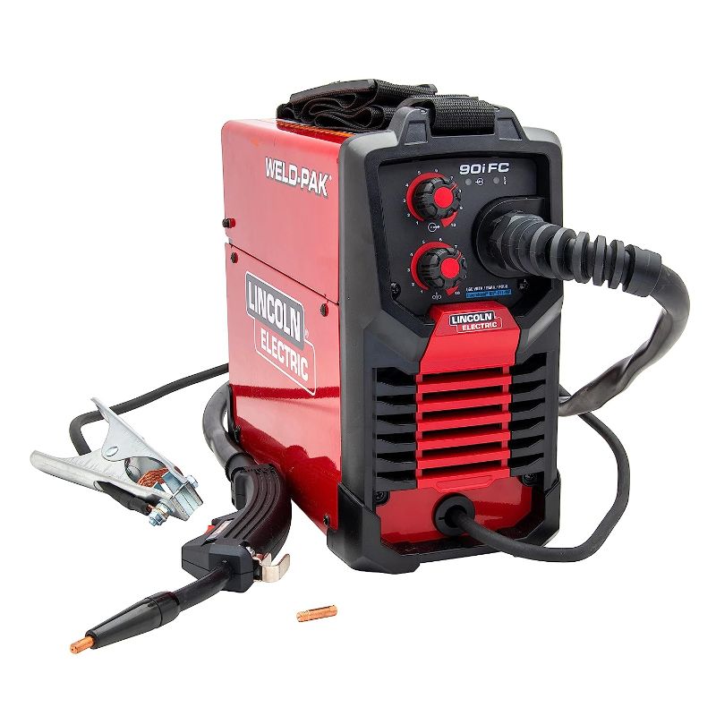 Photo 1 of Lincoln Electric 90i FC Flux Core Wire Feed Weld-PAK Welder, 120V Welding Machine, Portable w/Shoulder Strap, Protective Metal Case, Best for Small Jobs, K5255-1
