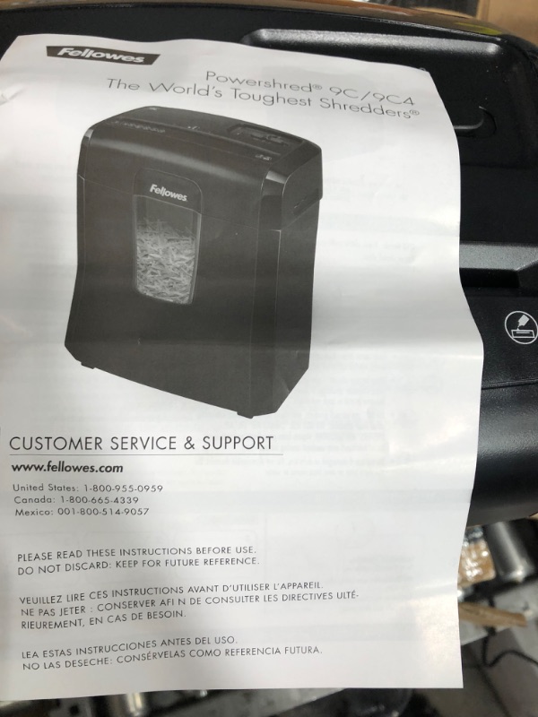 Photo 7 of Fellowes 9C4 9-Sheet Powershred Cross-Cut Deskside Paper Shredder