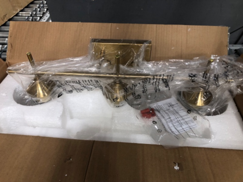 Photo 2 of **** NEW **** VONLUCE 3-Light Gold Vanity Light Fixtures Over Mirror, Wall Mount Modern Brass Bathroom Sconce with Clear Glass, Midcentury Gold Vanity Lighting for Bathroom, Makeup Dressing Table, Bedroom