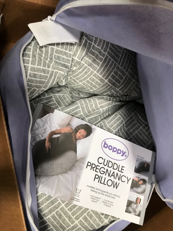 Photo 2 of Boppy Cuddle Pregnancy Pillow with Removable, Breathable Cover | Gray Basket Weave | Plush Contoured Support | Prenatal and Postnatal Positioning