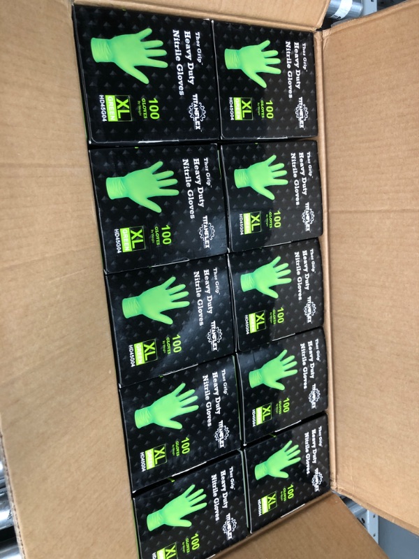 Photo 2 of TITANflex Thor Grip Heavy Duty Green Industrial Nitrile Gloves with Raised Diamond Texture, 8-mil, Latex Free, 100-ct Box 1000 XL (Pack of 1000)