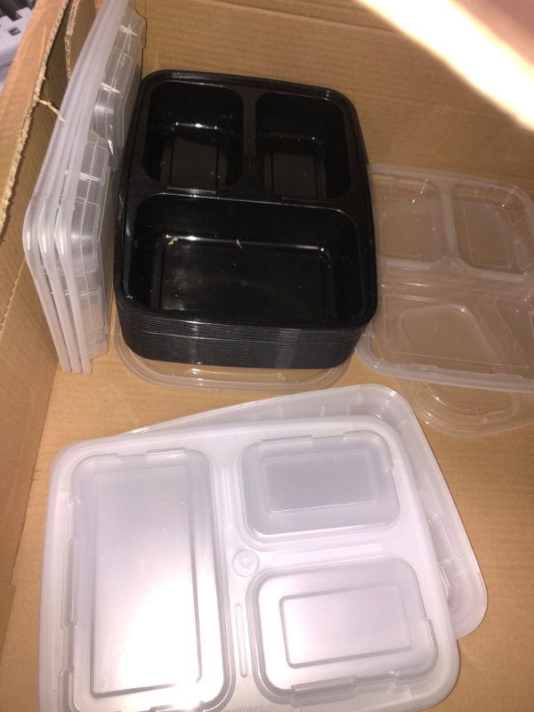 Photo 2 of  32oz Meal Prep Containers, Black Plastic Container, 3 Compartment Lunch Box, Bento Box, To go Food packaging, Reuseable