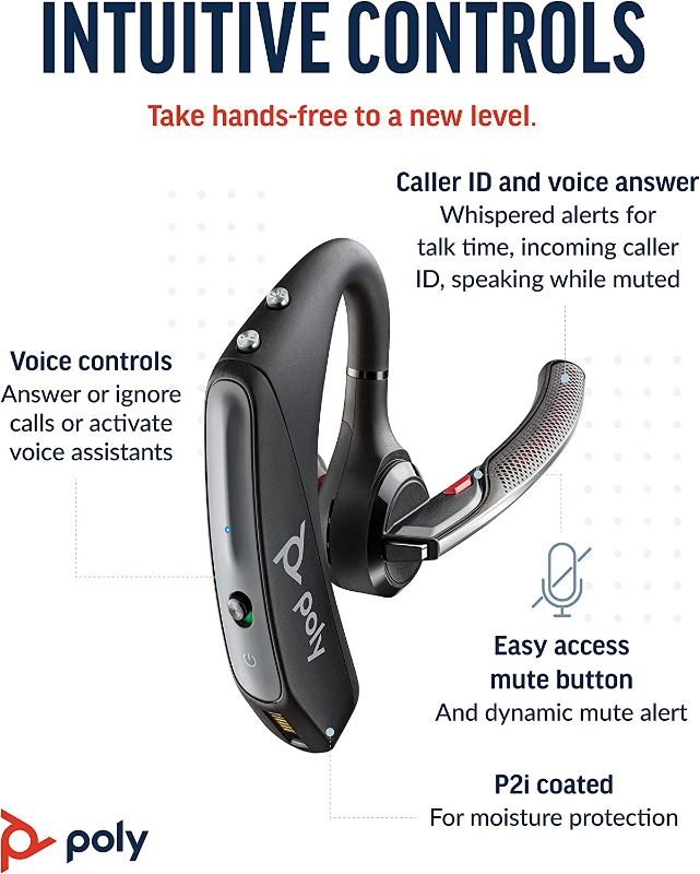 Photo 1 of Plantronics - Voyager 5200 UC (Poly) - Bluetooth Single-Ear (Monaural) Headset - USB-A Compatible to connect to your PC and/or Mac - Works with Teams, Zoom & more - Noise Canceling
