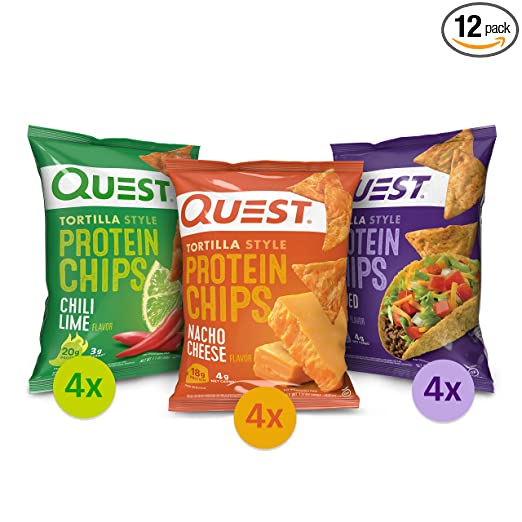 Photo 1 of **EXPIRES 01/04/2024** Quest Nutrition Tortilla Style Protein Chips Variety Pack, Chili Lime, Nacho Cheese, Loaded Taco, 1.1 Ounce (Pack of 12)
