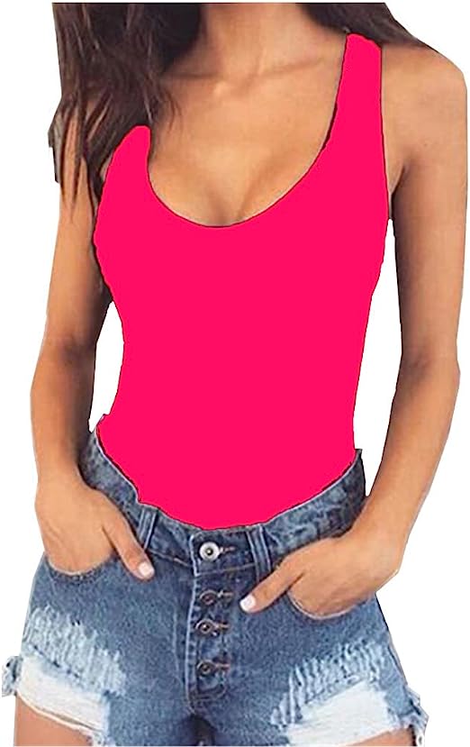 Photo 1 of MOLFROA Women's Sexy U-collar Sleeveless Backless Stretch Bottoming Vest Bodysuit Rompers LARGE
