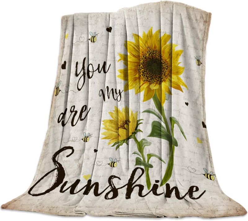 Photo 1 of Sunflower Flannel Fleece Luxury Blankets Reversible Throw Lightweight Cozy Plush Microfiber All-Season Blanket for Bed/Couch - Throw Size 40x50 Inch, Retro Sunflowers You are My Sunshine
