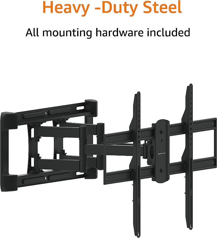 Photo 2 of Amazon Basics Heavy Duty Dual Arm, Full Motion Articulating TV Mount for 37" to 80" TVs up to 132 lbs, Fits LED LCD OLED Flat Curved Screens, Black
