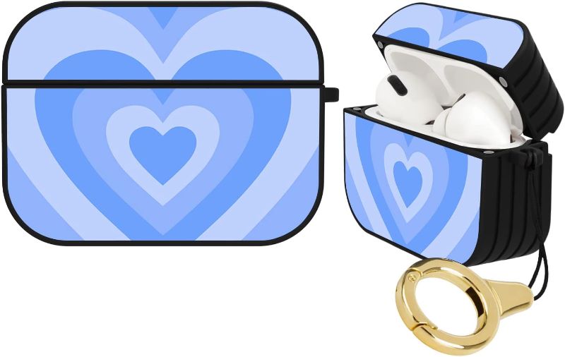 Photo 1 of OOK Compatible AirPods Pro 2 2022 Case Blue Heart Design Magnet Lock Hard Plastic Full Body Shockproof Protective Case for AirPods Pro 2nd Generation