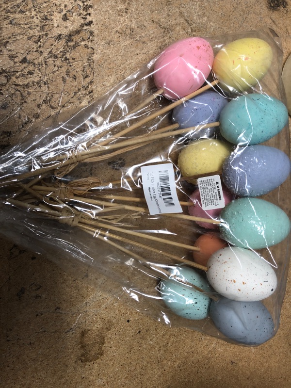 Photo 2 of 12 Pcs Easter Picks Faux Foam Easter Egg Picks Decorative Pastel Speckled Easter Egg Stems 10.6" Tall for Spring Easter Basket Bouquets Floral Arrangement Centerpiece Wreath