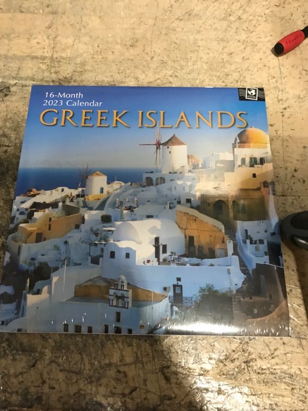 Photo 1 of 2023 Square Wall Calendar, Greek Islands, 16-Month Passport Collection Theme with 180 Reminder Stickers (12x12 In)