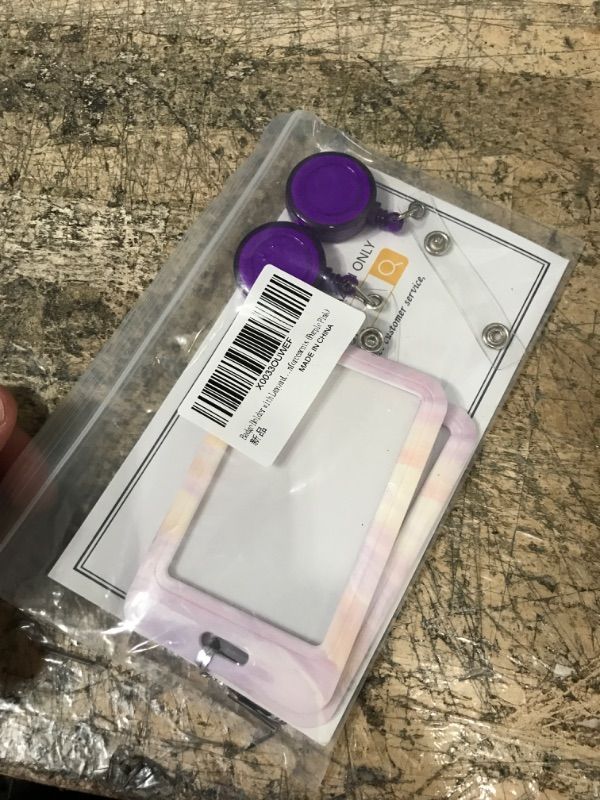 Photo 1 of 2 Pack Badge Holder with Lanyard Retractable Reel Heavy Duty Vertical Hard Platic ID Card Holder for Women Men Nurse Teachers School Medical Law Enforcements (Purple Pink)
