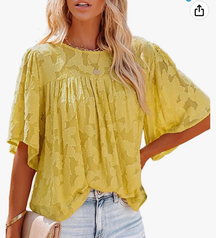 Photo 1 of Asvivid Womens Crewneck Ruffle 3/4 Bell Sleeve Blouse Babydoll Tops Lace Shirts Casual Loose Summer Tops LARGE