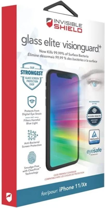 Photo 1 of ZAGG InvisibleShield Glass Elite VisionGuard+ for iPhone 11 and iPhone XR - Extreme Shatter, Impact and Scratch Protection, Fingerprint Resistant - Clear
