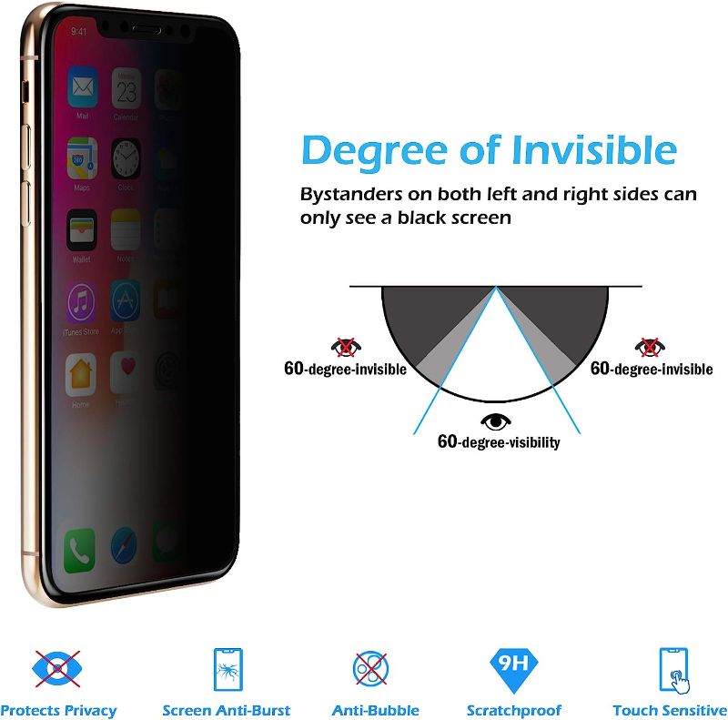 Photo 1 of Bundle of 3 Intermerge Privacy Screen Protector for iPhone Xs MAX, Anti Spy Case Friendly Full Screen Tempered Glass Screen Protector for iPhone Xs Max 6.5" 2018 (Premium/Bubble Free/Anti Scratch)
