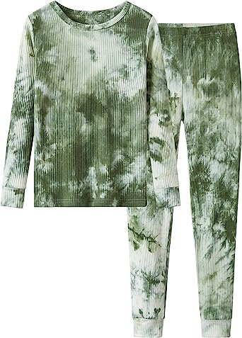 Photo 1 of Little & Big Girls Boys Unisex Cotton Rib Tie-dye Pajama Long Sleeve Set Size 7