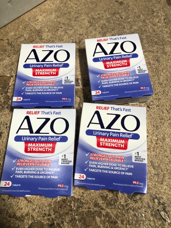 Photo 2 of **exp date 08/2024**  4pcks of AZO Urinary Pain Relief Maximum Strength Phenazopyridine Hydrochloride Fast relief of UTI Pain