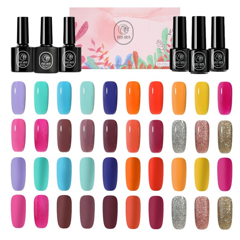 Photo 1 of YESSICA Gel Nail Polish 20 Colors Set - 20 Colors Match Made in Heaven Collection UV Gel Polish with Base, Top and Matte Top Coat Set, Long Lasting and Non-toxic Formula for DIYer at Home and Salons
