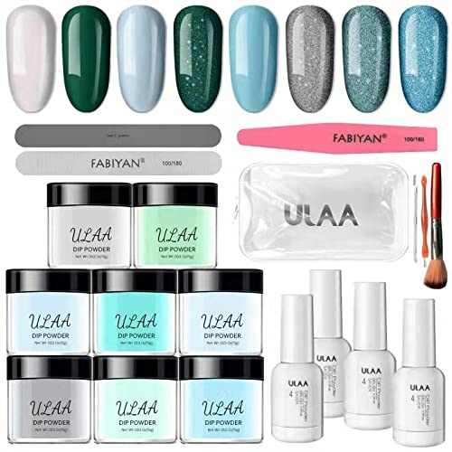 Photo 1 of ULAA dipping powder nail kit 8 colors chrismas kit Fall Winter Acrylic Dipping Powder System Liquid Set with Base & Top Coat Activator Dip Nail Kit French Nail Art Beginner Manicure Tools DIY Salon
