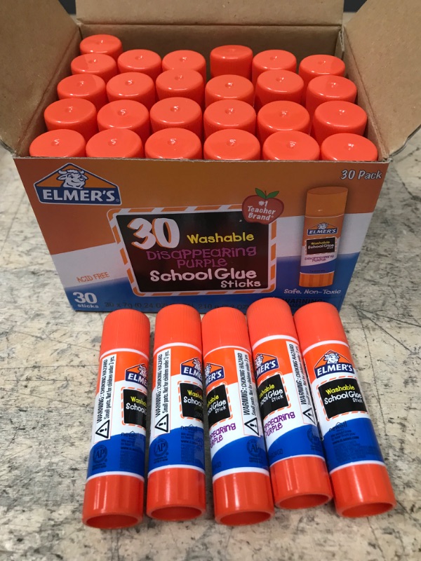 Photo 1 of Elmer's Disappearing Purple School Glue Sticks, Washable, 7 Grams, 30 Count 30 Count Standard Stick