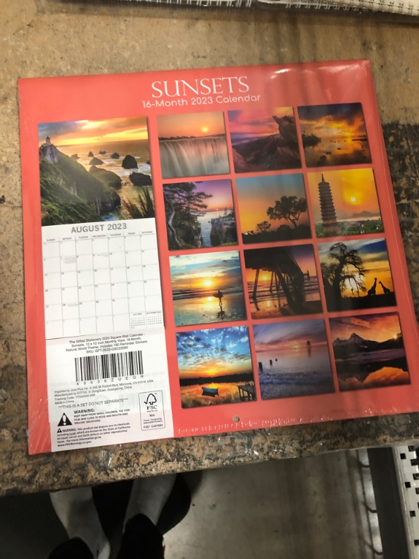 Photo 2 of 2023 Square Wall Calendar, Sunsets, 16-Month Natural World Theme with 180 Reminder Stickers (12x12 In)