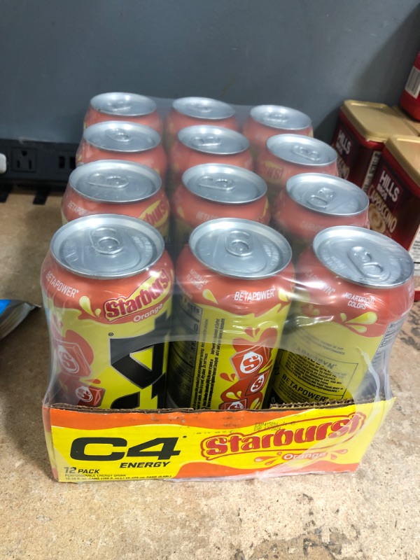 Photo 1 of Cellucor C4 Energy Drink, Starburst Orange, Carbonated Sugar Free Pre Workout Performance Drink with no Artificial Colors or Dyes, 16 Oz, Pack of 12 Orange STARBURST 16 Fl Oz (Pack of 12)