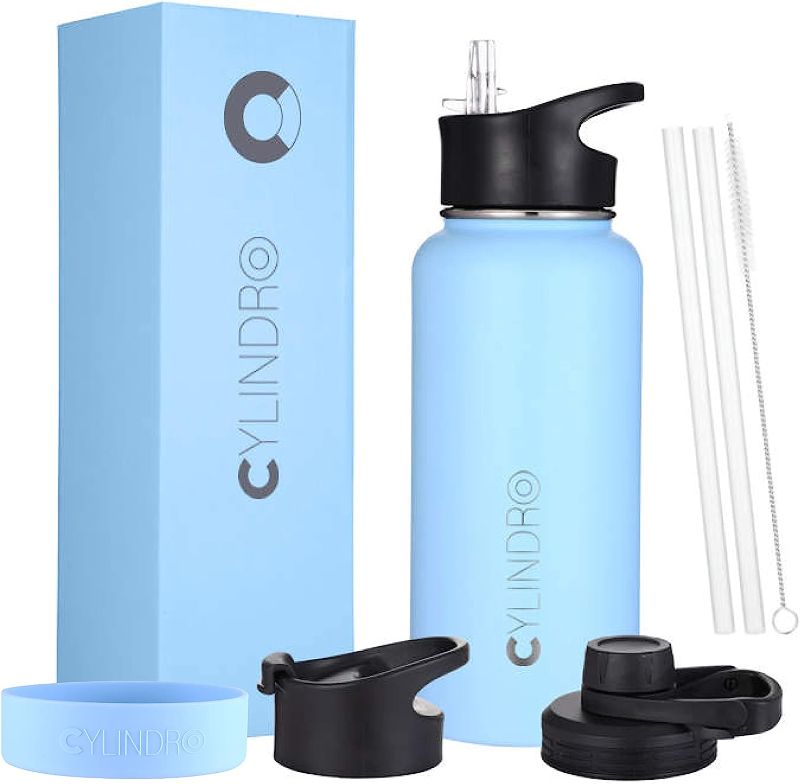 Photo 1 of 
Cylindro Water Bottle, Triple-Layer Stainless Steel - 3 Lids, Vacuum Double Walled Copper Lined, BPA Free, w/ Silicone Boot, Hot & Cold - 32 Oz, Clear...
Size:32 Oz
Color:Clear Sky Blue