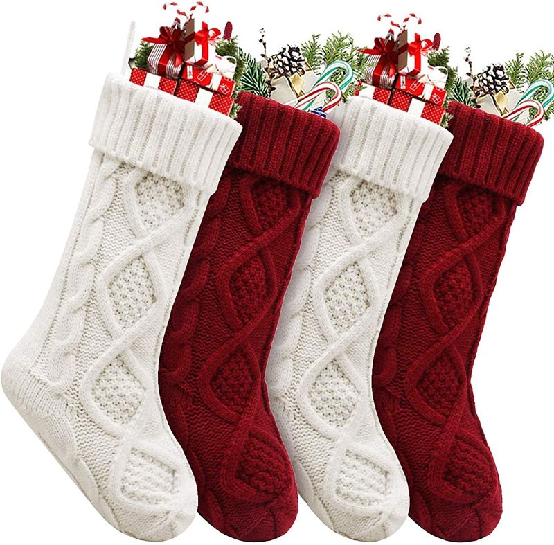 Photo 1 of 
HEYHOUSE Christmas Stockings, 4 Pack Personalized Christmas Stocking 18 Inches Large Cable Knitted Stocking Decorations for Family Holiday Xmas Party Decor,...
Color:Red&white
