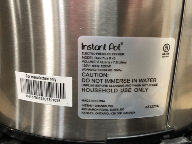 Photo 1 of ***TESTED/ POWERS ON***Instant Pot Duo Plus 9-in-1 Electric Pressure Cooker, Sterilizer, Slow Cooker, Rice Cooker, Steamer, 8 Quart, 15 One-Touch Programs & Ceramic Non Stick Interior Coated Inner Cooking Pot 8 Quart