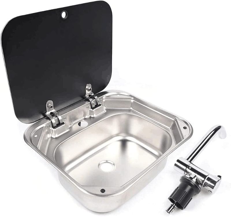 Photo 1 of 
17 in Workstation Drop-in Sink, Bar Prep Kitchen RV Sink Stainless Steel Camper Van Sink with Folding Faucet, Cover and Strainer Full Set, Single Bowl Small...
Style:Square Sink+A-Type Hot&Cold Faucet