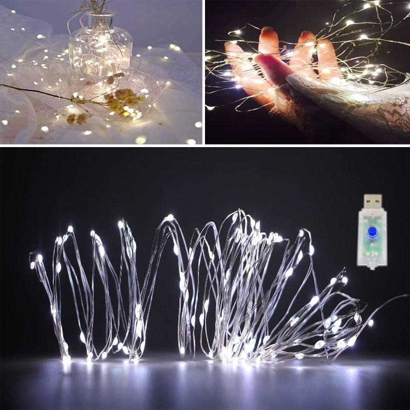 Photo 2 of  2 pack** HANCIRCLE Fairy Lights Plug in,32 Ft 100 LEDs,Fairy Lights for Bedroom,Indoor,Christmas,Wedding,Party?,Decoration(8 Modes White)