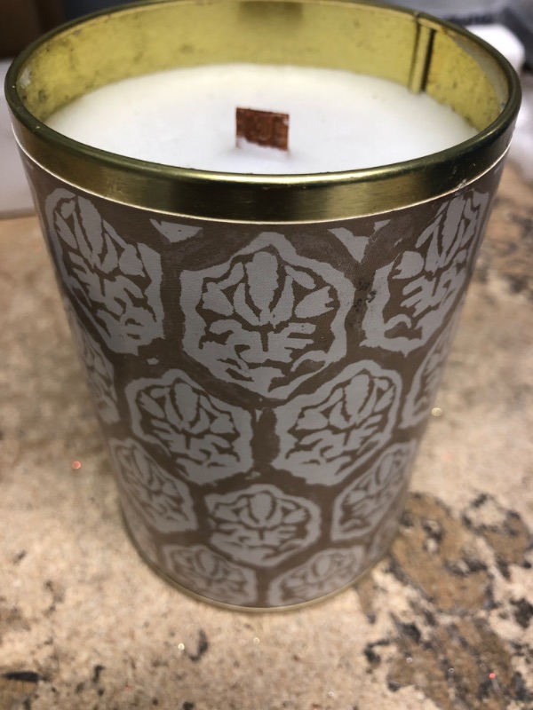 Photo 2 of 14oz Gold Tin with Pocatello B Print Wrap Label Vanilla Woodwick Pumpkin Candle Gold - Threshold™