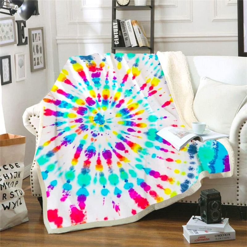 Photo 1 of 
YANR Rainbow Tie Dye Blankets and Throws Spiral Psychedelic Pattern Boho Sherpa Blanket Lightweight Fluffy Color Fleece Blanket for Couch Bed Warming Decor